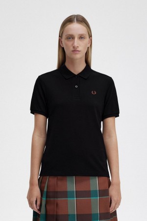 Black / Whisky Brown Fred Perry G6000 Women's T Shirts | TSGPQ52087