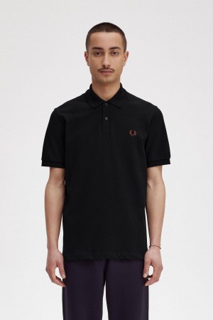 Black / Whisky Brown Fred Perry M3 Men's Polo Shirts | MSGFT99800