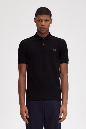 Black / Whisky Brown Fred Perry M6000 Men's Polo Shirts | SGXMI68111