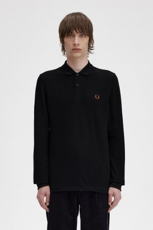 Black / Whisky Brown Fred Perry M6006 Men's Polo Shirts | ASGDF55175