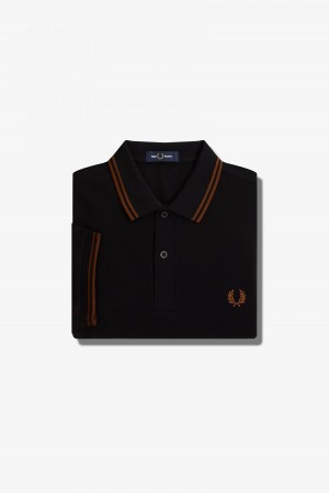 Black / Whisky Brown / Whisky Brown Fred Perry M3600 Men's Fred Perry Shirt | SGZDE30021