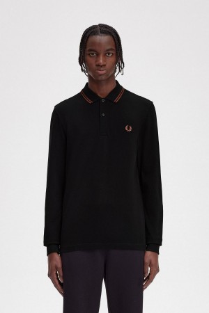 Black / Whisky Brown / Whisky Brown Fred Perry M3636 Men's Polo Shirts | LSGTR88669