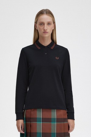 Black / Whisky Brown / Whisky Brown Fred Perry G3636 Women's Polo Shirts | SGDYB93216