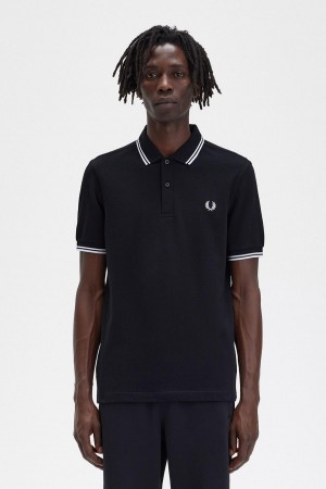 Black / White / White Fred Perry M3600 Men's Polo Shirts | SGIIZ35199