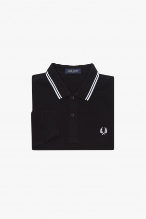 Black / White / White Fred Perry M3636 Men's Fred Perry Shirt | FSGHY86921