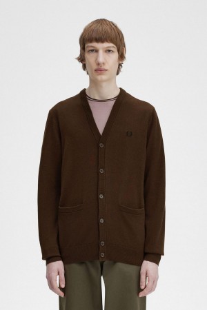 Burnt Tobacco Fred Perry Classic Cardigan Men's Knitwear | SGCIF19899