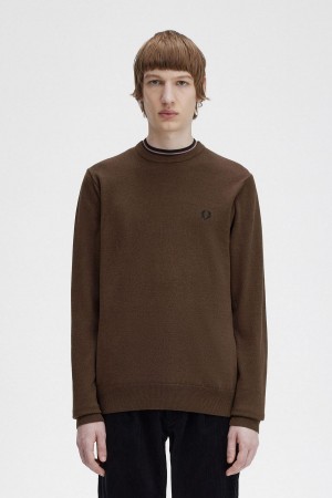 Burnt Tobacco Fred Perry Classic Crew Neck Jumper Men's Knitwear | SGZPD16175