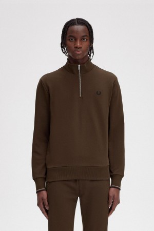 Burnt Tobacco Fred Perry Half Zip Sweatshirt Men's Tracksuits | SGNZX74179