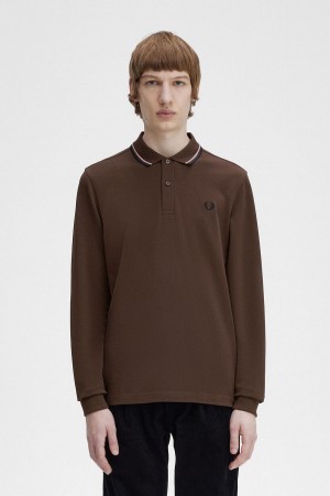 Burnt Tobacco / Dark Pink / Black Fred Perry M3636 Men's Polo Shirts | DSGKV48653