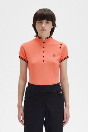 Coral Heat Fred Perry Knitted Shirt Women's Knitwear | ZSGNQ20622