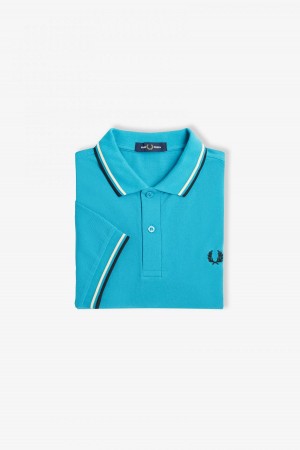 Cyber Blue / Ice Cream / Black Fred Perry M3600 Men's Fred Perry Shirt | SGJVR36368