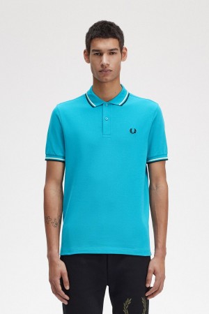 Cyber Blue / Ice Cream / Black Fred Perry M3600 Men's Polo Shirts | YSGVQ69346