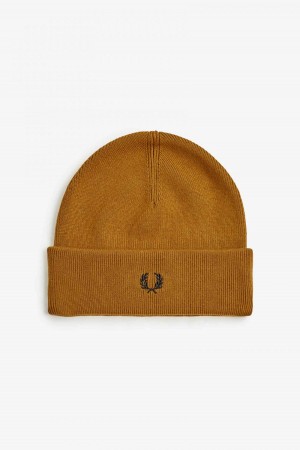 Dark Caramel / Black Fred Perry Classic Accessories Beanie | ZSGMJ83007