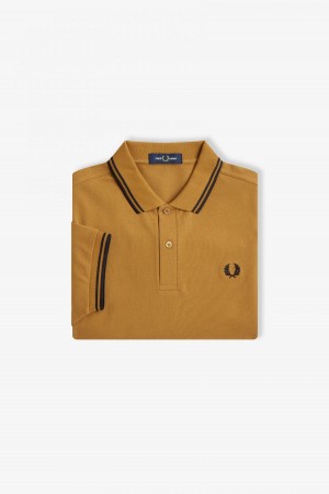 Dark Caramel / Black / Black Fred Perry M3600 Men's Fred Perry Shirt | ESGVG90156