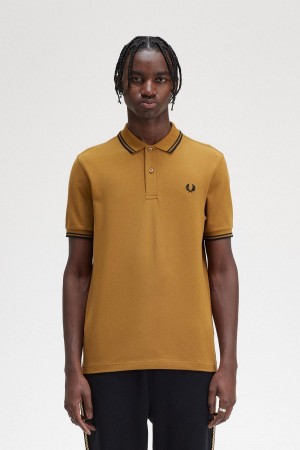 Dark Caramel / Black / Black Fred Perry M3600 Men's Polo Shirts | GSGEC82493