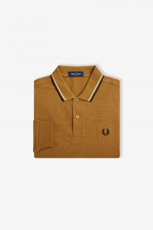 Dark Caramel / Oatmeal / Black Fred Perry M3636 Men's Fred Perry Shirt | SGDYB23428