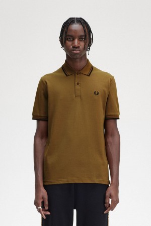 Dark Caramel / Whisky Brown / Black Fred Perry M12 Men's Polo Shirts | SGEGJ53903