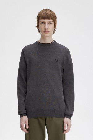 Dark Grey Marl Fred Perry Classic Crew Neck Jumper Men's Knitwear | SGCVG56730