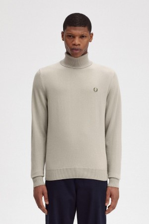 Dark Oatmeal Fred Perry Roll Neck Jumper Men's Knitwear | SGNEJ77604