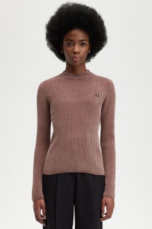 Dark Pink Fred Perry Chenille Rib Jumper Women's Knitwear | QSGUV95335