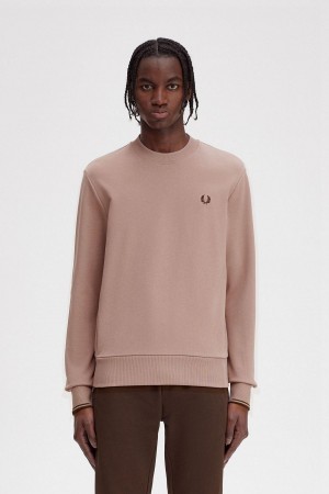 Dark Pink Fred Perry Crew Neck Men's Sweatshirts | QSGWA50319