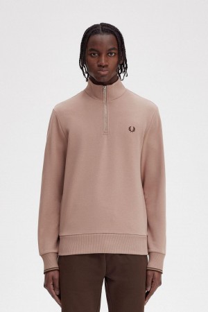 Dark Pink Fred Perry Half Zip Men's Sweatshirts | LSGSX96738