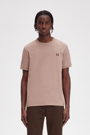 Dark Pink Fred Perry Ringer Men's T Shirts | SGCVG69970