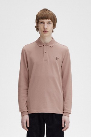 Dark Pink / Burnt Tobacco Fred Perry M6006 Men's Polo Shirts | ASGDF44476