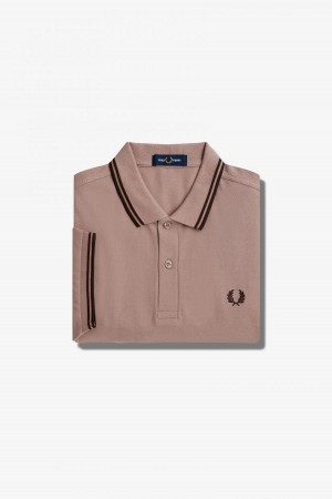 Dark Pink / Burnt Tobacco / Burnt Tobacco Fred Perry M3600 Men's Fred Perry Shirt | ESGHC95634