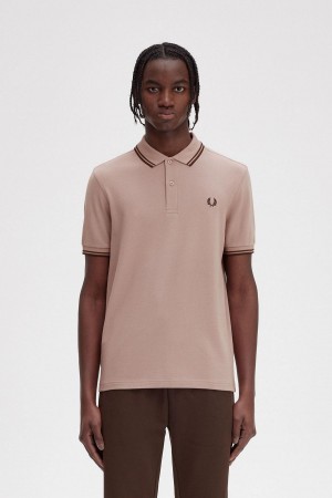 Dark Pink / Burnt Tobacco / Burnt Tobacco Fred Perry M3600 Men's Polo Shirts | GSGEC52806