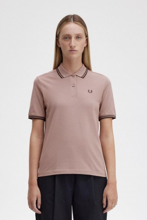 Dark Pink / Burnt Tobacco / Burnt Tobacco Fred Perry G3600 Women's T Shirts | SGJZR72829