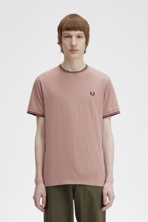 Dark Pink / Whisky Brown Fred Perry Twin Tipped Men's T Shirts | ASGWC92752