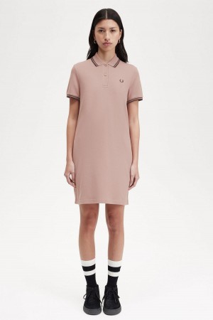 Dark Pink / Whisky Brown / Whisky Brown Fred Perry Twin Tipped Fred Perry Shirt Women's Dress | QSGUV84424