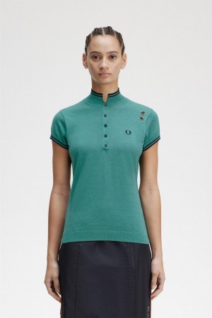 Deep Mint Fred Perry Knitted Shirt Women's Knitwear | ESGVG82594