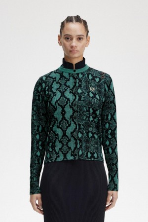 Deep Mint Fred Perry Snake Print Cardigan Women's Knitwear | GSGUC77454