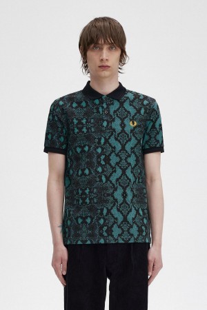 Deep Mint Fred Perry Snake Print Fred Perry Shirt Men's Polo Shirts | PSGER39342