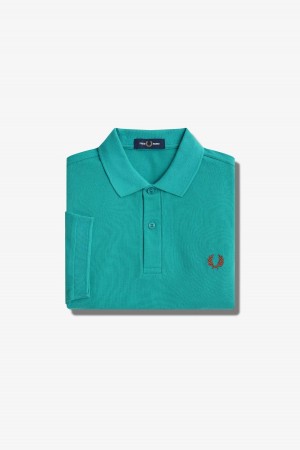 Deep Mint / Whisky Brown Fred Perry M6000 Men's Fred Perry Shirt | ZSGNQ95479