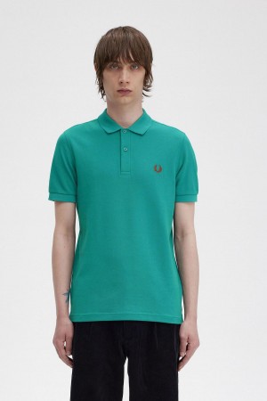 Deep Mint / Whisky Brown Fred Perry M6000 Men's Polo Shirts | FSGUI99508