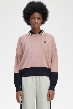 Dusty Rose Pink Fred Perry Colour Block Jumper Women's Knitwear | SGCVG68088