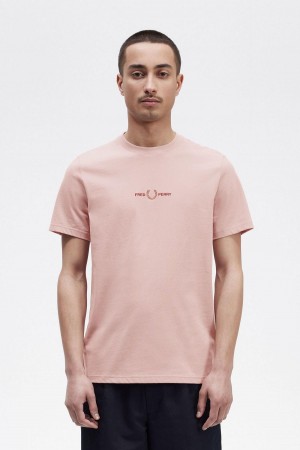 Dusty Rose Pink Fred Perry Embroidered Men's T Shirts | SGEAH55248