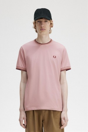 Dusty Rose Pink Fred Perry Twin Tipped Men's T Shirts | SGQCS72237