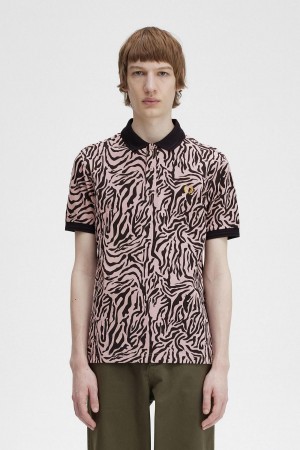 Dusty Rose Pink Fred Perry Zebra Print Fred Perry Shirt Men's Polo Shirts | SSGNY40548