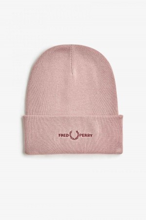 Dusty Rose Pink / Oxblood Fred Perry Graphic Accessories Beanie | SGDYB14593