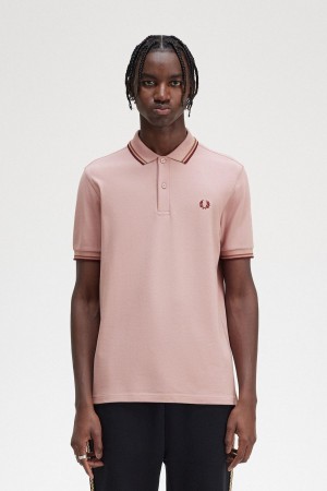 Dusty Rose Pink / Shaded Stone / Oxblood Fred Perry M3600 Men's Polo Shirts | DSGVO97291