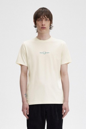 Ecru Fred Perry Embroidered Men's T Shirts | SGICD49758