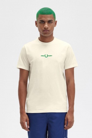 Ecru Fred Perry Embroidered Men's T Shirts | SGNEJ92397