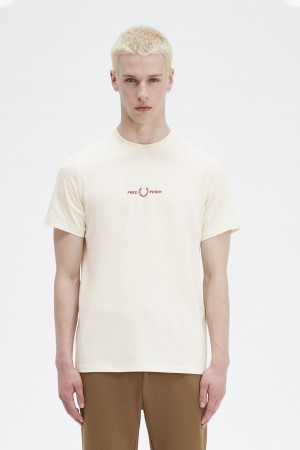 Ecru Fred Perry Embroidered Men's T Shirts | GSGEC12315