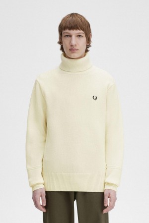 Ecru Fred Perry Knitted Roll Neck Jumper Men's Knitwear | XSGBH59298