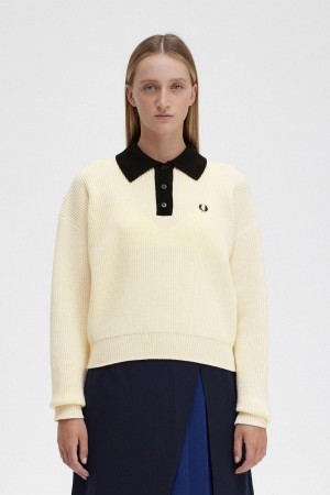 Ecru Fred Perry Knitted Shirt Women's Knitwear | ASGDF41399