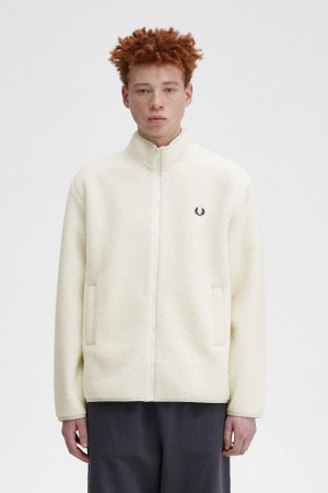 Ecru Fred Perry Zip Through Borg Fleece Men's Coats | SGZDE26745